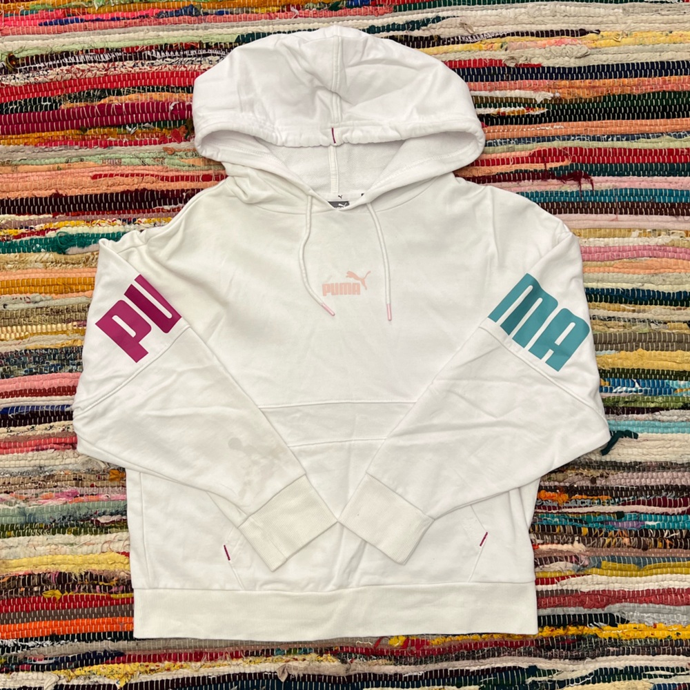 Puma Colorblock Logo Hoodie | White I Size M